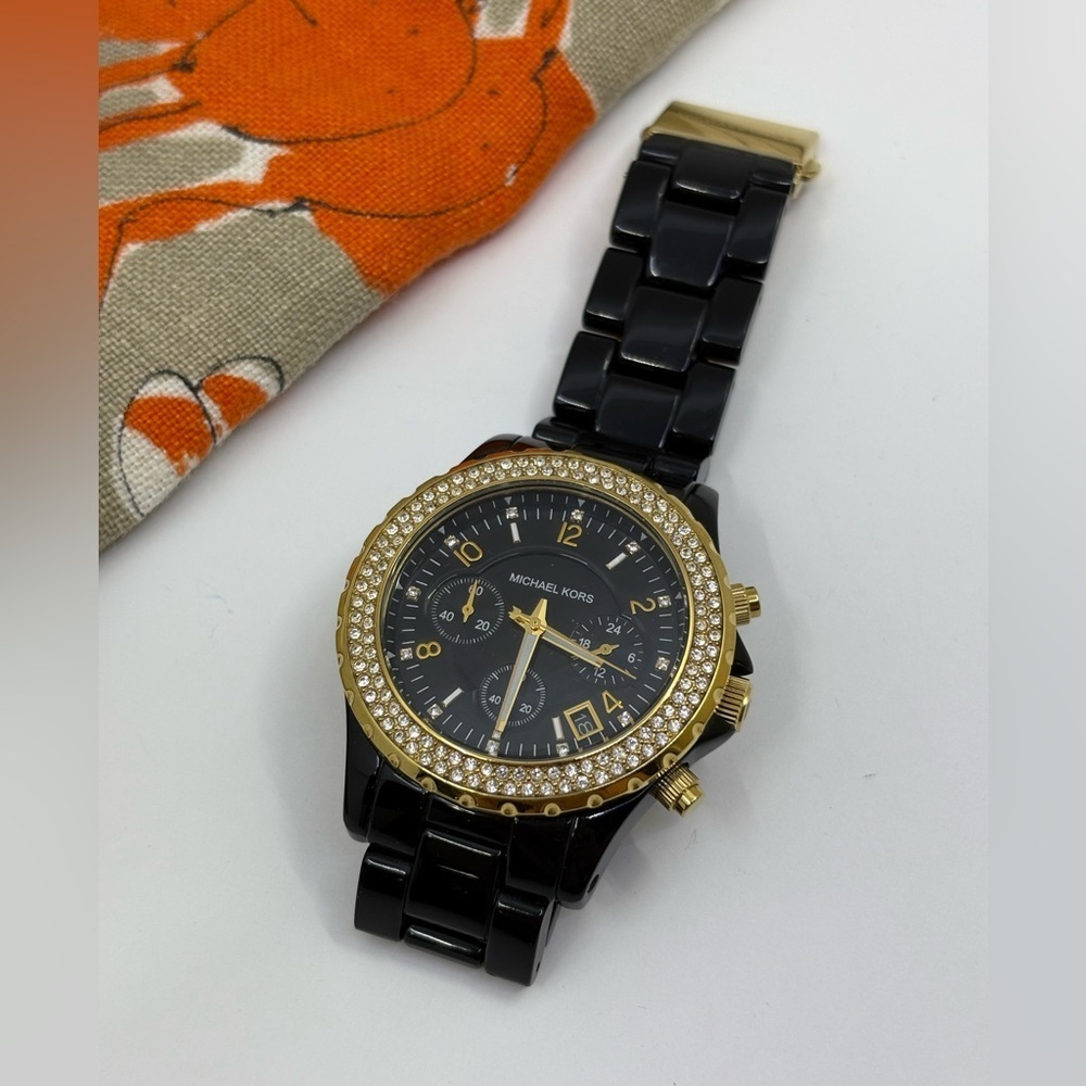 Authentic‎ Michael Kors Chronograph Quartz Crystal Black Dial Ladies Watch - Picture 8 of 14